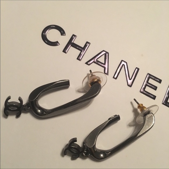 CHANEL Jewelry - Authentic Chanel Elongated Gunmetal Earrings